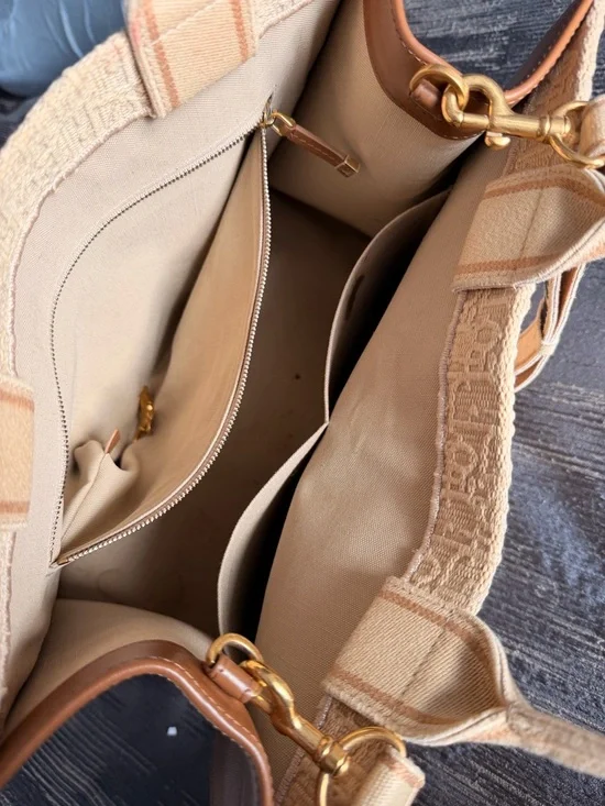 Dior Cream Canvas Book Tote with Tan Trim and Black Logo - Picture 5 of 8